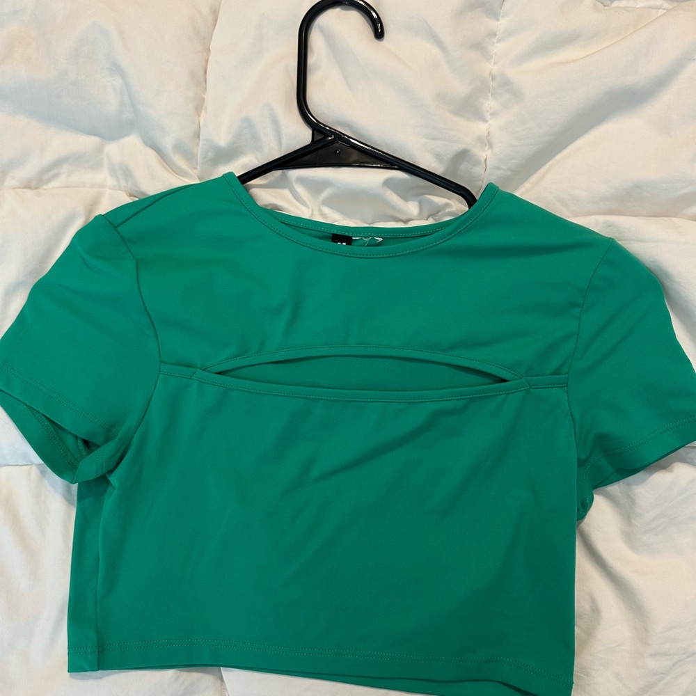 Green crop top with slit